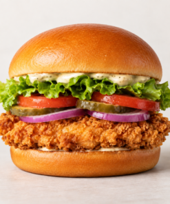 Crispy Chickenburger im Brioche-Brötchen – Symbolbild